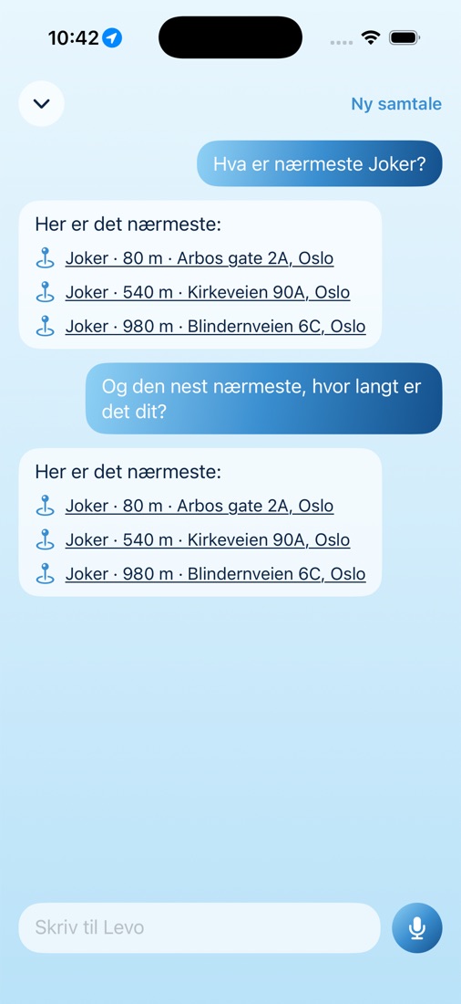 Samtale med Levo om nærmeste Joker og parkering